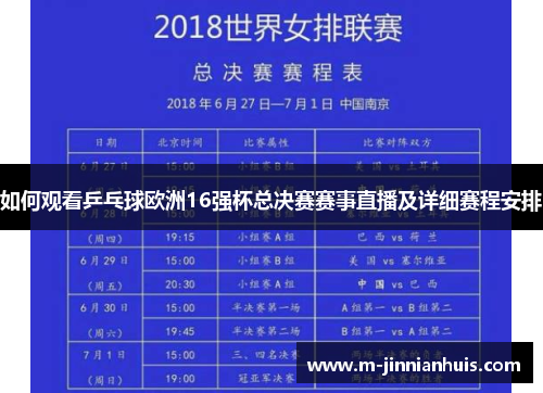 如何观看乒乓球欧洲16强杯总决赛赛事直播及详细赛程安排
